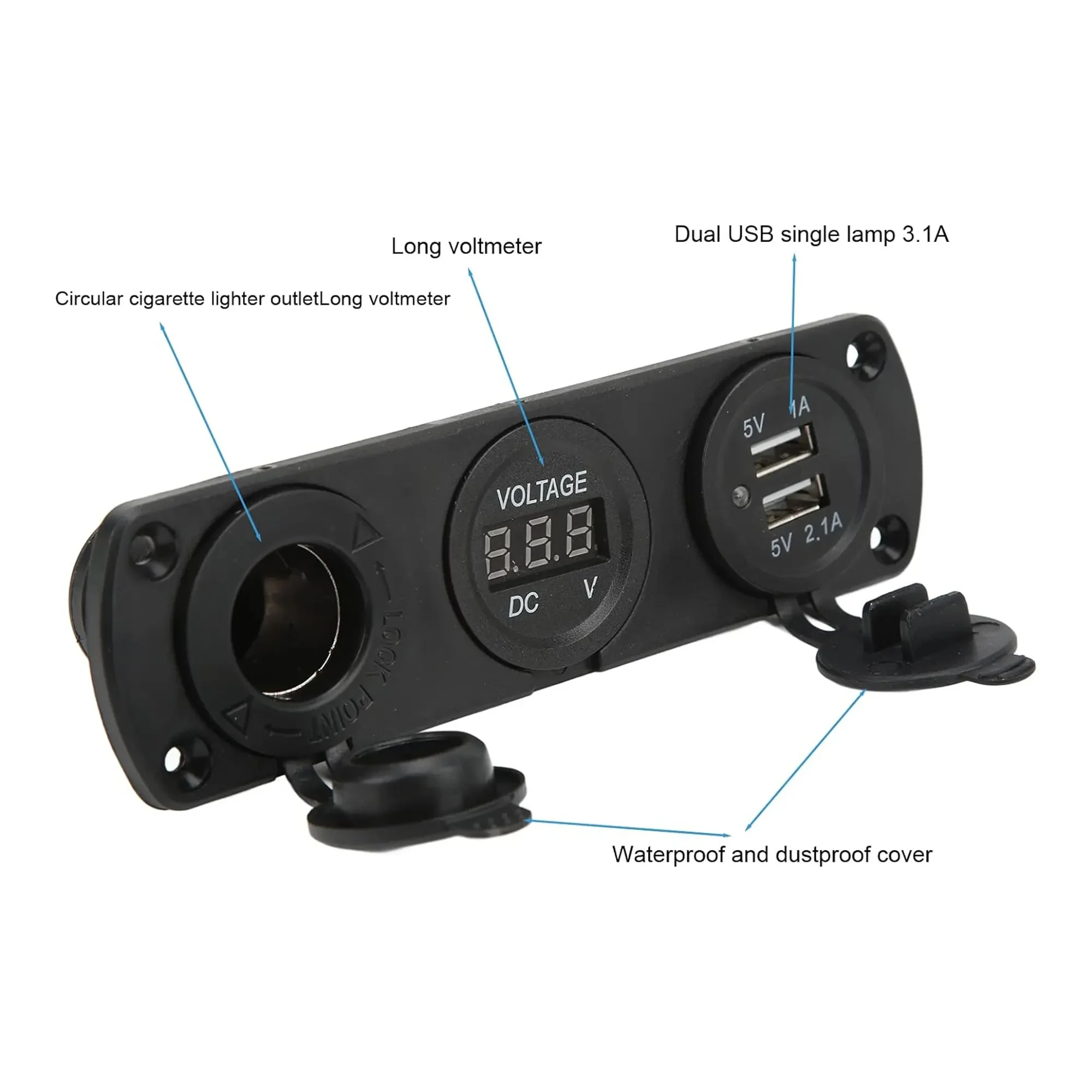 USB Car Charger Voltage Meter & Cigarette Lighter Control Panel - 6" x 1-3/4 x 2 - Image 10