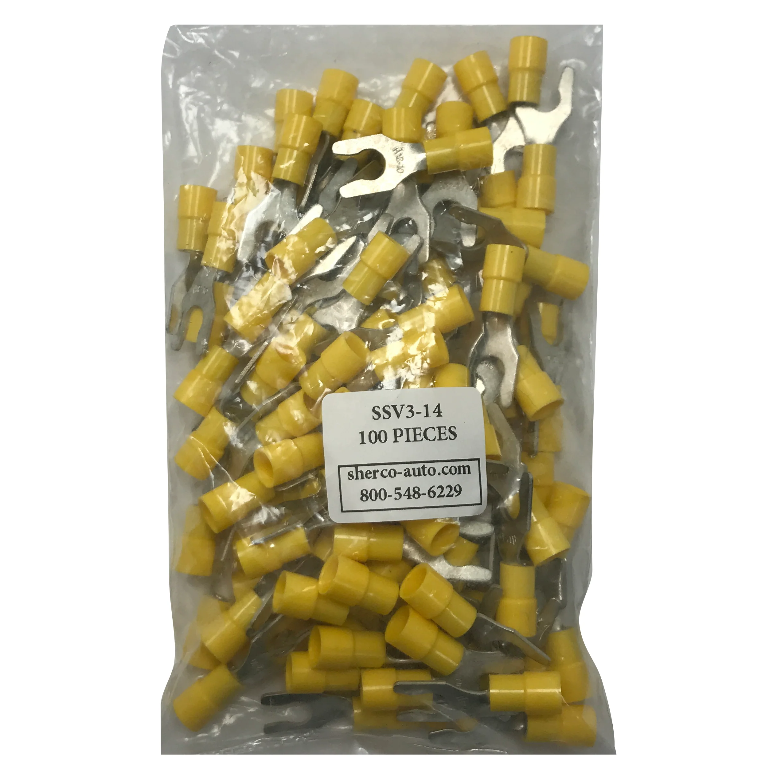 Vinyl Insulated Yellow Spring Spade Terminal 12-10 Gauge 1/4 Stud Connector - 100 Pack - Image 2