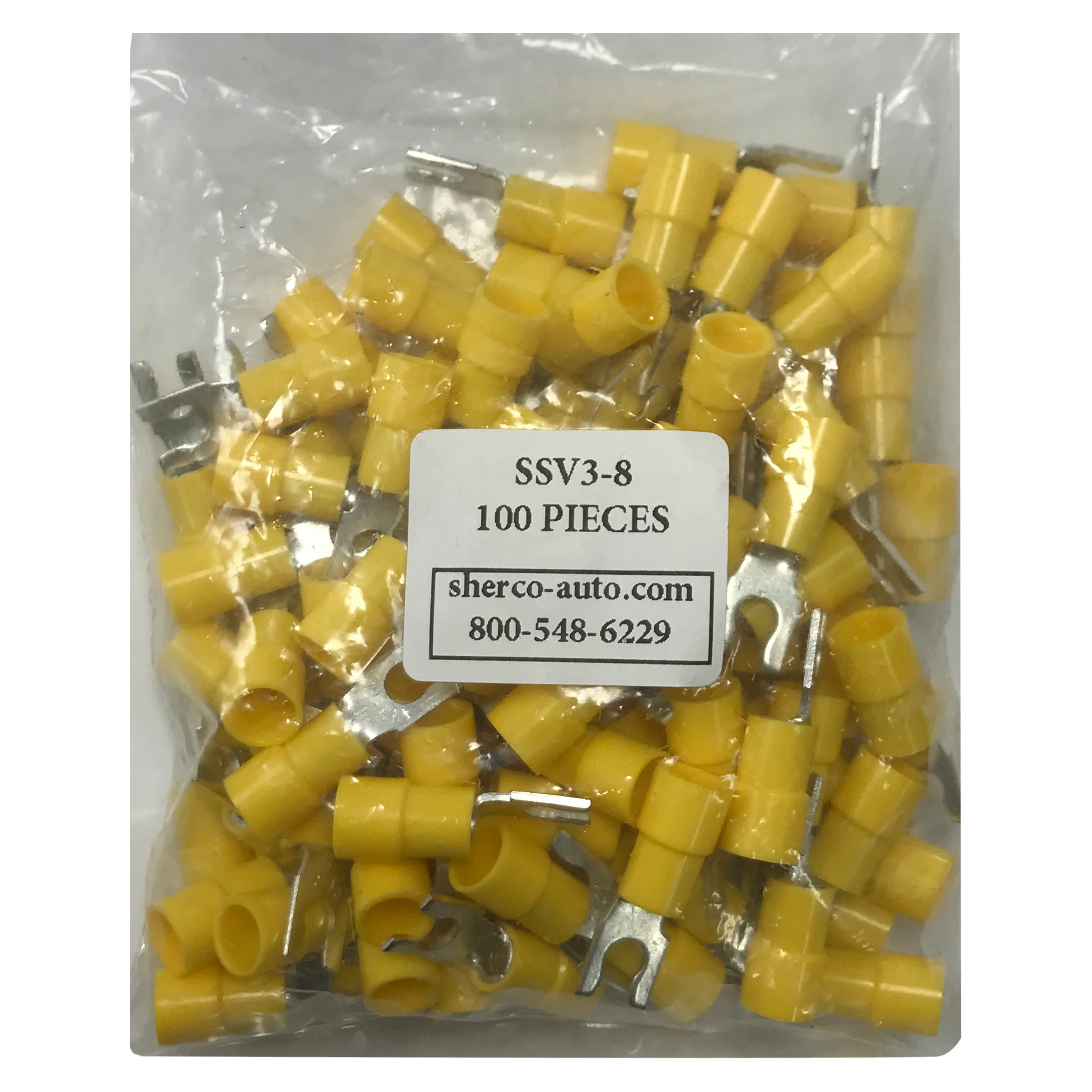 Vinyl Insulated Yellow Spring Spade Terminal 12-10 Gauge #8 Stud Connector - 100 Pack - Image 2