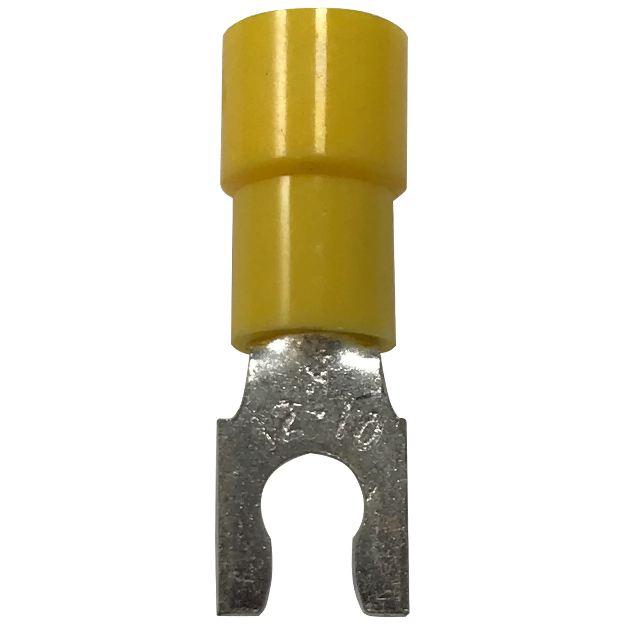Vinyl Insulated Yellow Spring Spade Terminal 12-10 Gauge #8 Stud Connector - 100 Pack - Image 3